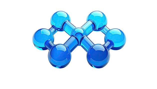 Connected blue glass spheres & cylinders on a black background - Powered by Adobe