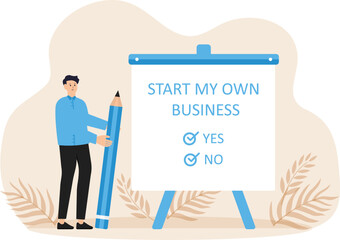 Business motivation concept to become a successful entrepreneur, Start my own business words on notebook paper with checked list, entrepreneur check mark in yes checkbox
