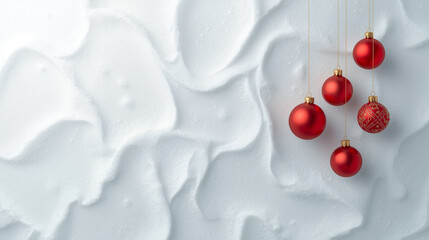 Red Matte Christmas Ornaments White Linen Background - Clean Festive Winter Season Banner Design