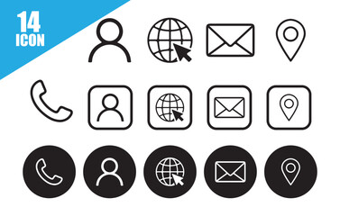 Black and White Contact and Web Icons Set