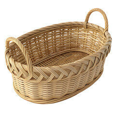 Empty wicker basket isolated on white or transparent background