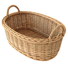 Empty wicker basket isolated on white or transparent background
