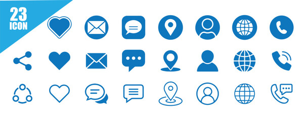 Comprehensive Blue Communication and Social Media Icon Set