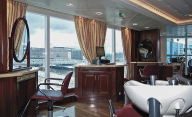 Beauty salon and hair dresser for treatments onboard classic luxury cruiseship cruise ship liner