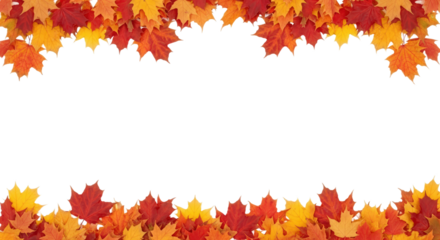Border Frame Of Colorful Maple Leaves In Autumn Red Orange Yellow Colors isolated on transparent background