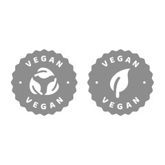 Vegan vector label. Food packaging stamp with leaf.