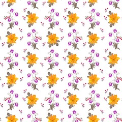 Delicate floral embroidery on a white background in vector. Seamless print for fabric. Dahlias and bells.