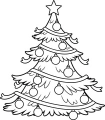 Christmas Tree Line Art with Star and Ornaments