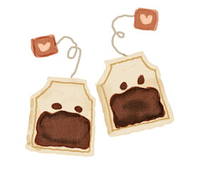 cute stiker hand drawn watercolor tea bag