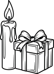 Festive Candle and Gift Box Outline Illustration