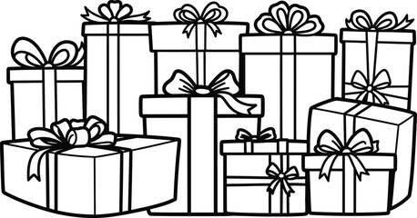 Stack of Celebration Gift Boxes Line Art