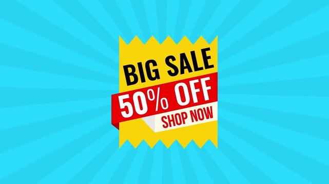 50% Discount Offer Concept Animation Video, Discount tag animation