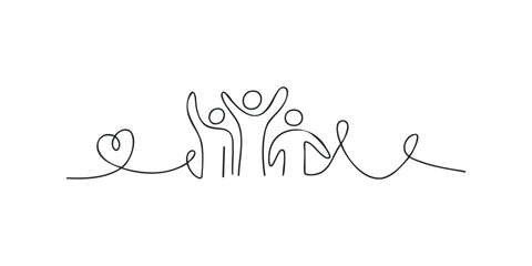 Continuous line art of diverse group celebrating unity and togetherness