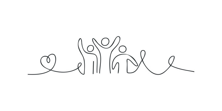 Continuous line art of diverse group celebrating unity and togetherness