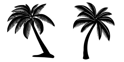 Fototapeta premium A palm tree's black silhouette is depicted in modern art using flat design graphic illustrations