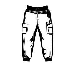 technical cad template featuring modern illustration of boys cargo pant with parachute design and elastic drawstring waist’ becomes ‘cad drawing template with flat sketch illustration of modern boys