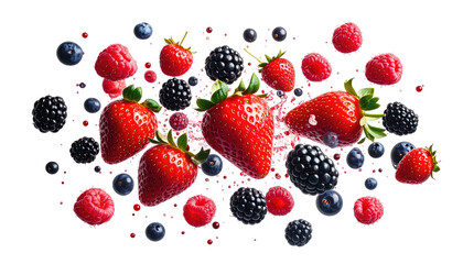 Fresh berries (strawberry, blackberry, raspberry, blueberry) floating