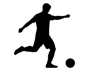 Silhouette of Player Kicking Soccer Ball Isolated on White Background PNG