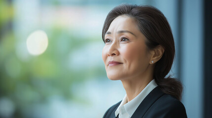 Confident Asian female entrepreneur embodying professionalism and creativity