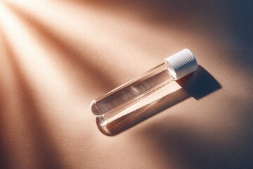 Test tube with sunlight casting shadows on neutral background