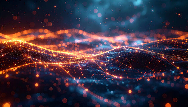 Dynamic abstract network of glowing particles and lines creates stunning digital landscape