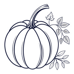 Outline pumpkin with leaves