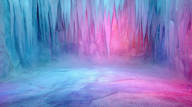 A vibrant forest scene showcases a blend of pink and blue colors. Soft gradients create a mystical environment that invites exploration and imagination, suggesting a serene natural setting.