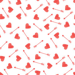 Watercolor Hearts and Arrows Love Pattern
