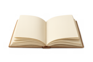 Open book with blank pages for text, copy space, education, learning, and knowledge concept, transparent background