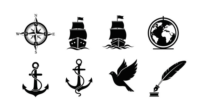 Columbus Day Celebration with Compass, Map, and American Flag. - Powered by Adobe