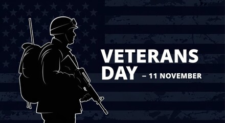 Veterans Day Soldier Silhouette with American Flag Background