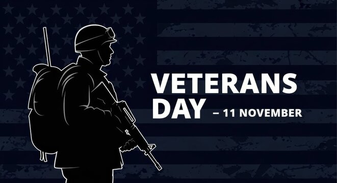 Veterans Day Soldier Silhouette with American Flag Background