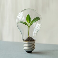 green energy concept with plant growing in lightbulb sustainable power ecology and innovation