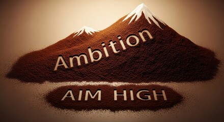 Ambition depicted as a mountain with the words Aim High