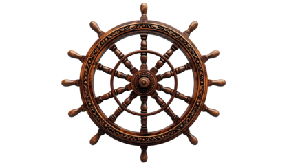Ornate wooden ship's wheel, highly detailed
