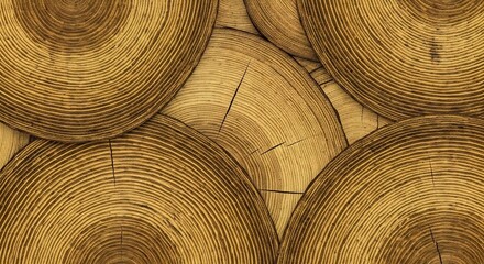 Fototapeta premium A flat textured layout of wood slices with concentric rings and occasional cracks