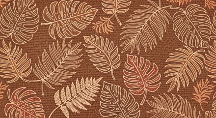 Brown Textured Background with Stylized Tropical Leaf Pattern