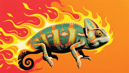 Chameleon With Fire Coals Illustrator Artwork Banner Background Design Template 