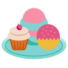 Dessert Plate with Sweet Treats Vector Illustration
