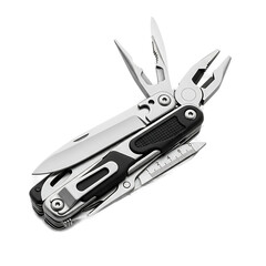 Close-up of a versatile multi-tool showing various deployed components against a black background