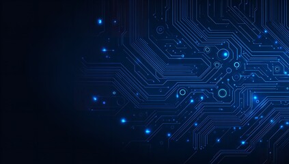 Abstract technological background with glowing circuit board lines and nodes, ideal for modern themes