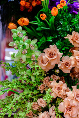 Fototapeta premium Beautiful flowers decorations, flower background, backdrop wedding decoration, rose pattern, colorful background, bunch of flowers