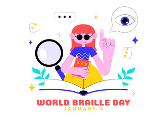 World Braille Day Vector Illustration Celebrating January 4th, Featuring the Braille Alphabet as a Means of Communication on a Flat Background