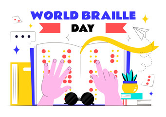 World Braille Day Vector Illustration Celebrating January 4th, Featuring the Braille Alphabet as a Means of Communication on a Flat Background