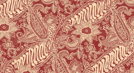 Traditional Indonesian Batik Pattern with Floral and Paisley Motifs