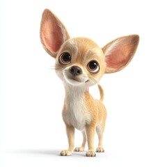 Obraz premium Adorable cartoon chihuahua dog with large ears and expressive eyes isolated on white