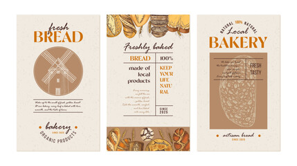 Bakery labels collection with bread