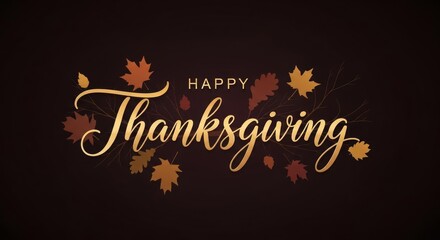 Golden happy Thanksgiving Greeting with Autumn Leaves and Branches