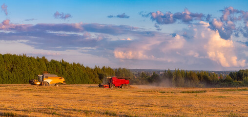 Fototapeta premium landscape with two combine autumn panorama
