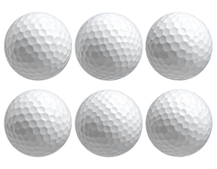 Multiple golf balls displayed from various angles with detailed texture, isolated on transparent background, PNG